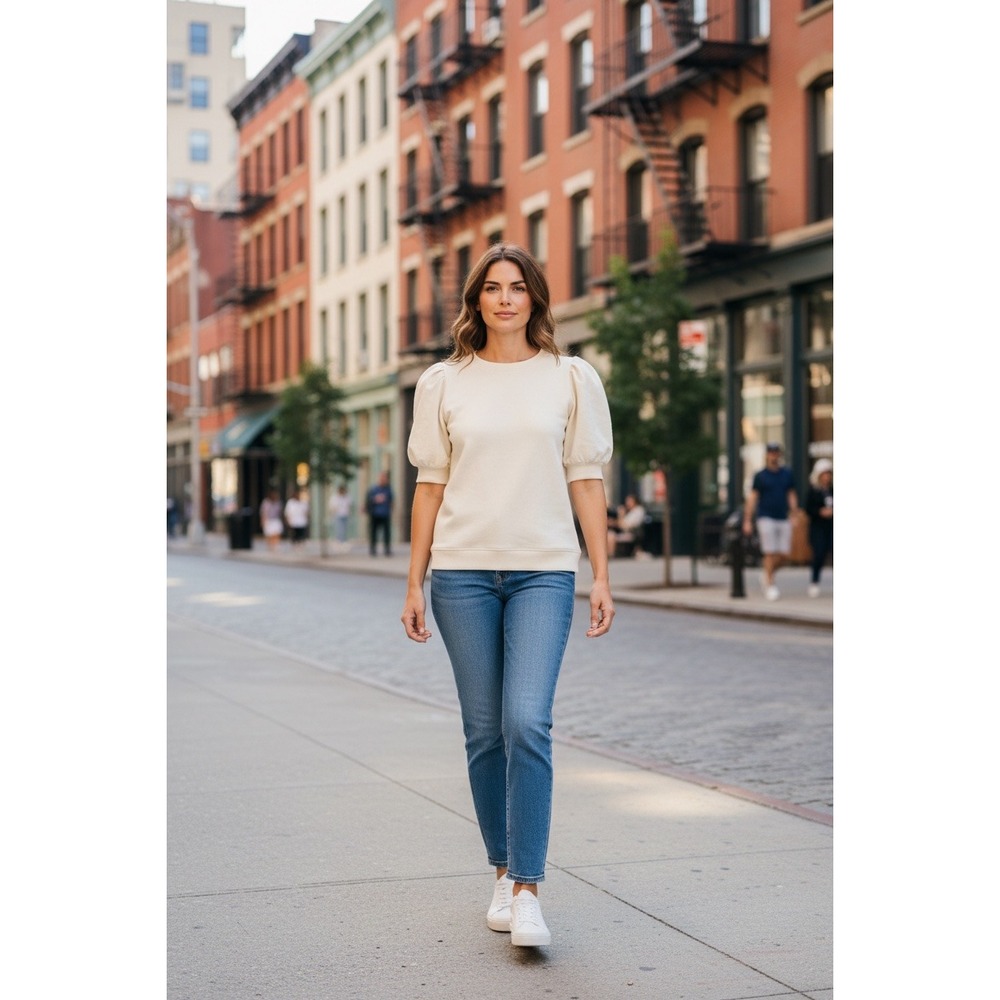 Z Supply Cream Short Puff Sleeve Top XS Bone White Cotton French Terry